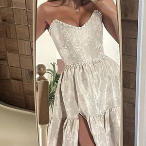 V. Chapman The Vivian Dress in Taupe Windsor Brocade